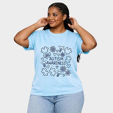 Autism Awareness Puzzle Outline - Women's Plus Sized Garment Dyed Graphic T-Shirt