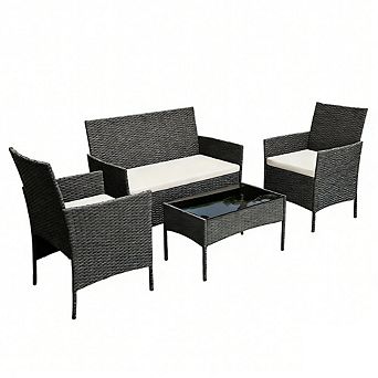 4 pc PE Rattan Patio Furniture Set, All-Weather Patio Set for Garden, Backyard, Porch, Poolside
