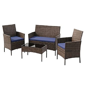 4 pc PE Rattan Patio Furniture Set, All-Weather Patio Set for Garden, Backyard, Porch, Poolside
