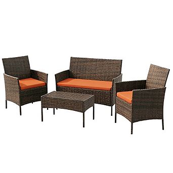 4 pc PE Rattan Patio Furniture Set, All-Weather Patio Set for Garden, Backyard, Porch, Poolside