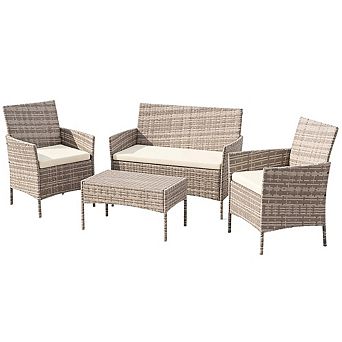 4 pc PE Rattan Patio Furniture Set, All-Weather Patio Set for Garden, Backyard, Porch, Poolside