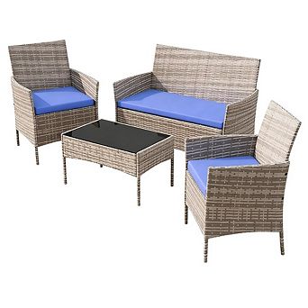 4 pc PE Rattan Patio Furniture Set, All-Weather Patio Set for Garden, Backyard, Porch, Poolside