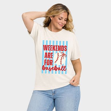 Weekends Are For Baseball Stripes - Women's Plus Sized Garment Dyed Graphic T-Shirt