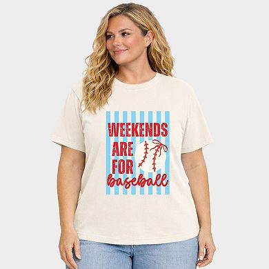 Weekends Are For Baseball Stripes - Women's Plus Sized Garment Dyed Graphic T-Shirt