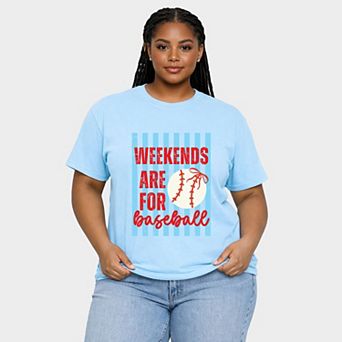Weekends Are For Baseball Stripes - Women's Plus Sized Garment Dyed Graphic T-Shirt