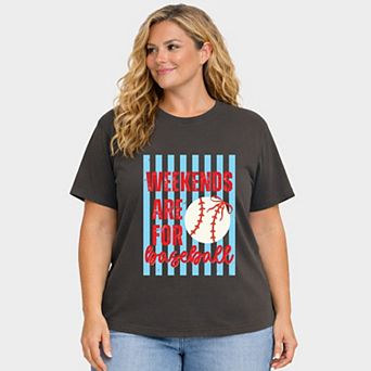 Weekends Are For Baseball Stripes - Women's Plus Sized Garment Dyed Graphic T-Shirt