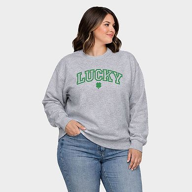 Embroidered Lucky Varsity Clover - Women's Plus Sized Graphic Sweatshirt