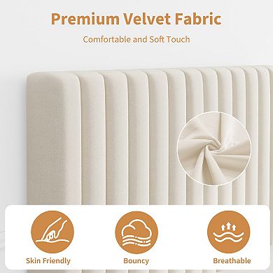 Set of 2 Velvet Platform Beds with Adjustable Channel Tufted Headboard 800 lbs Capacity