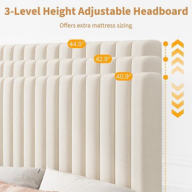 Set of 2 Velvet Platform Beds with Adjustable Channel Tufted Headboard 800 lbs Capacity
