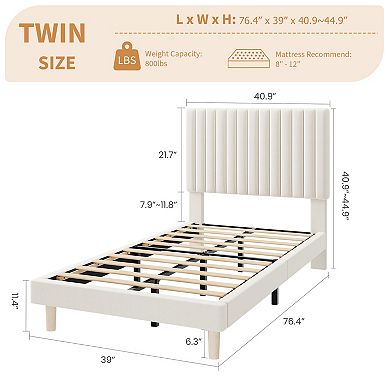 Set of 2 Velvet Platform Beds with Adjustable Channel Tufted Headboard 800 lbs Capacity