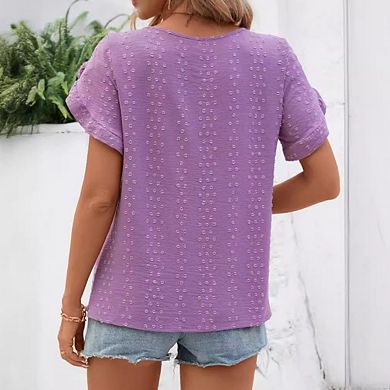 Women's Business Casual Round Neck Short Sleeve Swiss Dots Work Tops