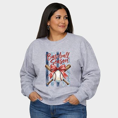 Baseball Season Watercolor Stripes - Women's Plus Sized Graphic Sweatshirt