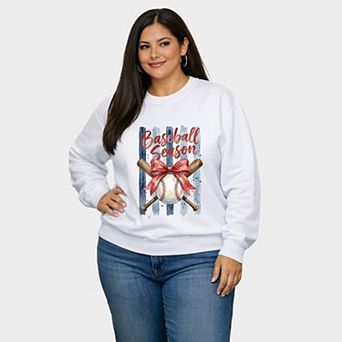 Baseball Season Watercolor Stripes - Women's Plus Sized Graphic Sweatshirt