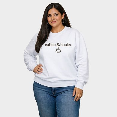 Embroidered Coffee & Books - Women's Plus Sized Graphic Sweatshirt