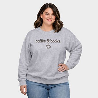 Embroidered Coffee & Books - Women's Plus Sized Graphic Sweatshirt