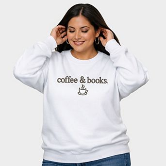 Embroidered Coffee & Books - Women's Plus Sized Graphic Sweatshirt