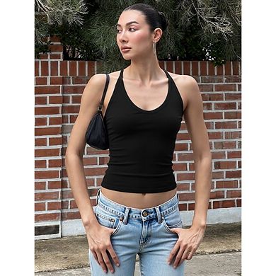 Women V Neck Tank Top Ribbed Long Tank Fitted Basic Cami Tops