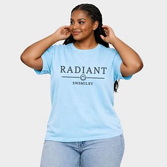 S.W.Smiley Embroidered Radiant Smiley Outline - Women's Plus Sized Garment Dyed Graphic T-Shirt