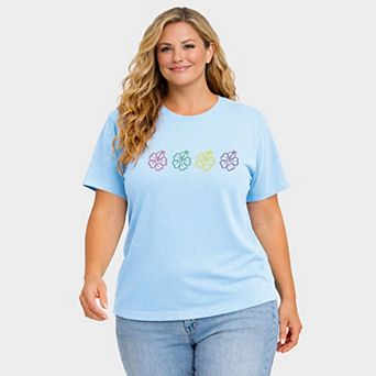 Embroidered Hibiscus Flowers - Women's Plus Sized Garment Dyed Graphic T-Shirt