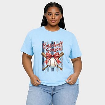 Baseball Season Watercolor Stripes - Women's Plus Sized Garment Dyed Graphic T-Shirt