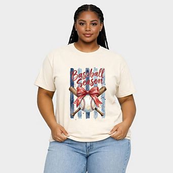 Baseball Season Watercolor Stripes - Women's Plus Sized Garment Dyed Graphic T-Shirt