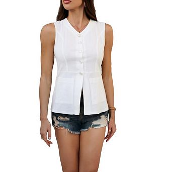 Women's Button Down Vest Tops Summer Fitted Sleeveless Solid Color Tank Top Dressy Casual Cardigan