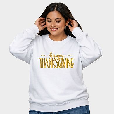Embroidered Happy Thanksgiving - Women's Plus Sized Graphic Sweatshirt