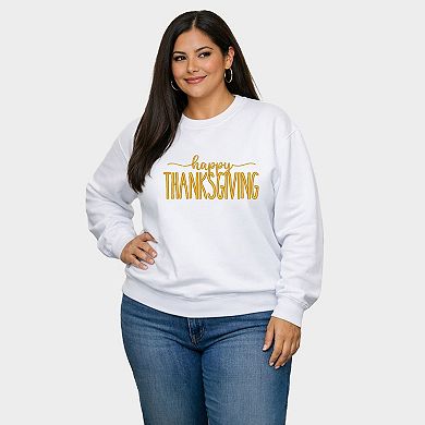 Embroidered Happy Thanksgiving - Women's Plus Sized Graphic Sweatshirt