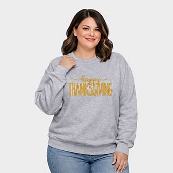 Embroidered Happy Thanksgiving - Women's Plus Sized Graphic Sweatshirt