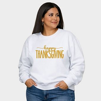 Embroidered Happy Thanksgiving - Women's Plus Sized Graphic Sweatshirt