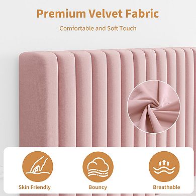 Set of 2 Velvet Platform Beds with Adjustable Channel Tufted Headboard 800 lbs Capacity