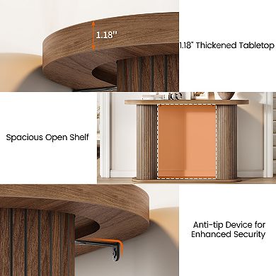 Fluted Wood Console Table 42.5" Narrow Entryway Sofa Table with Storage Shelf
