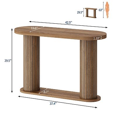 Fluted Wood Console Table 42.5" Narrow Entryway Sofa Table with Storage Shelf