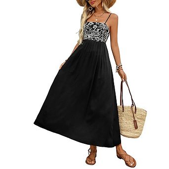 Women's Cami Dresses Spaghetti Strap Floral Printing Flowy Summer Midi Sundress