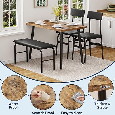 Space Saving Kitchen Dining Table Set Furniture with Upholstered Bench Seating for Apartment