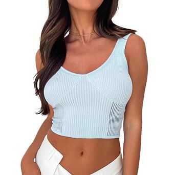 Women's Cropped Ribbed Knit Tank Tops Solid Color Casual Short Top