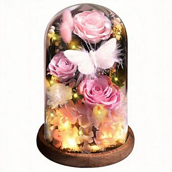 Forever Rose Glass Dome Light Gift Box Women Mother Birthday Christmas Couple Gift