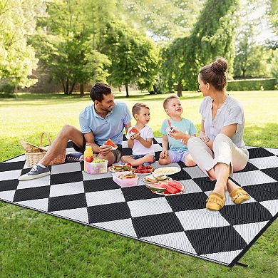 Modern Diamond Outdoor Rug Patio Waterproof, Geometric Outdoor Plastic Straw Rug