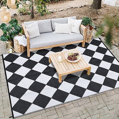 Modern Diamond Outdoor Rug Patio Waterproof, Geometric Outdoor Plastic Straw Rug