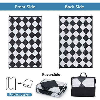 Modern Diamond Outdoor Rug Patio Waterproof, Geometric Outdoor Plastic Straw Rug