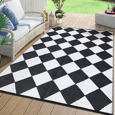 Modern Diamond Outdoor Rug Patio Waterproof, Geometric Outdoor Plastic Straw Rug