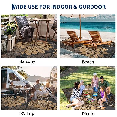 Outdoor Plastic Straw Rug, UV Resistant Floral Style Reversible Patio Area Rugs