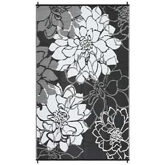 Outdoor Plastic Straw Rug, UV Resistant Floral Style Reversible Patio Area Rugs