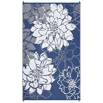 Outdoor Plastic Straw Rug, UV Resistant Floral Style Reversible Patio Area Rugs