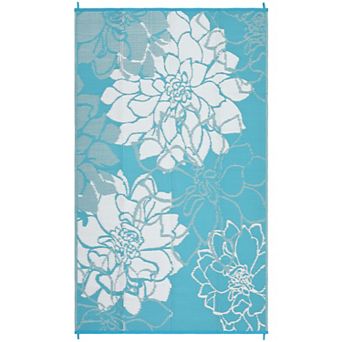 Outdoor Plastic Straw Rug, UV Resistant Floral Style Reversible Patio Area Rugs