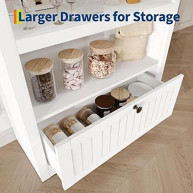 Farmhouse Arched Bookshelf, 6-Tier Freestanding with Drawers & Open Storage for Home Office