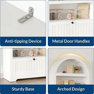 Farmhouse Arched Bookshelf, 6-Tier Freestanding with Drawers & Open Storage for Home Office