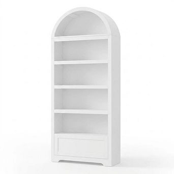 Farmhouse Arched Bookshelf, 6 tier Freestanding with Drawers & Open Storage for Home Office