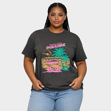 Greetings From Paradise Palm Tree - Women's Plus Sized Garment Dyed Graphic T-Shirt