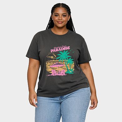 Greetings From Paradise Palm Tree - Women's Plus Sized Garment Dyed Graphic T-Shirt